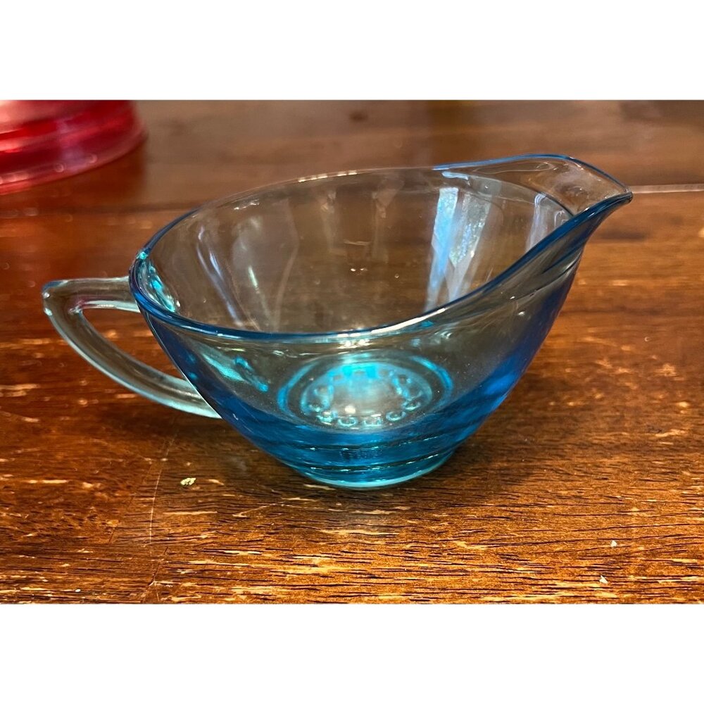 Hazel Atlas Capri Hobnail Glass Creamer Blue Vintage Collectible MCM Retro